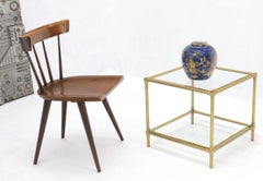 Heavy Machined Brass Glass Top Cube Shape Side Coffee Table