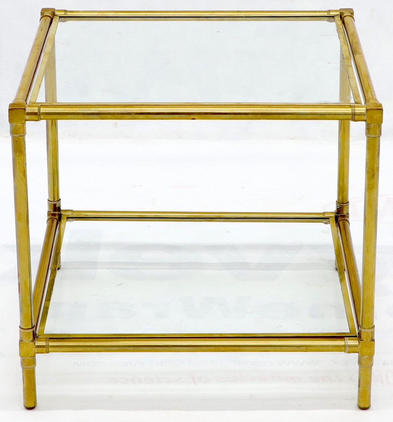 Mid-Century Modern Heavy Machined Brass Glass Top Cube Shape Side Coffee Table For Sale