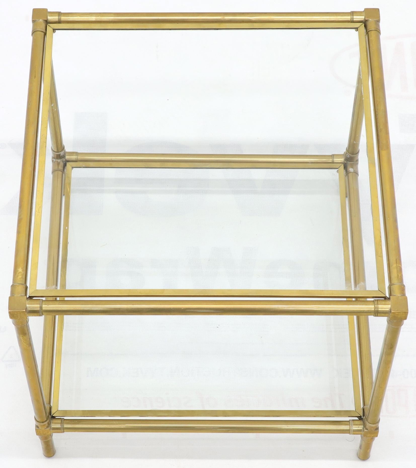 Italian Heavy Machined Brass Glass Top Cube Shape Side Coffee Table For Sale