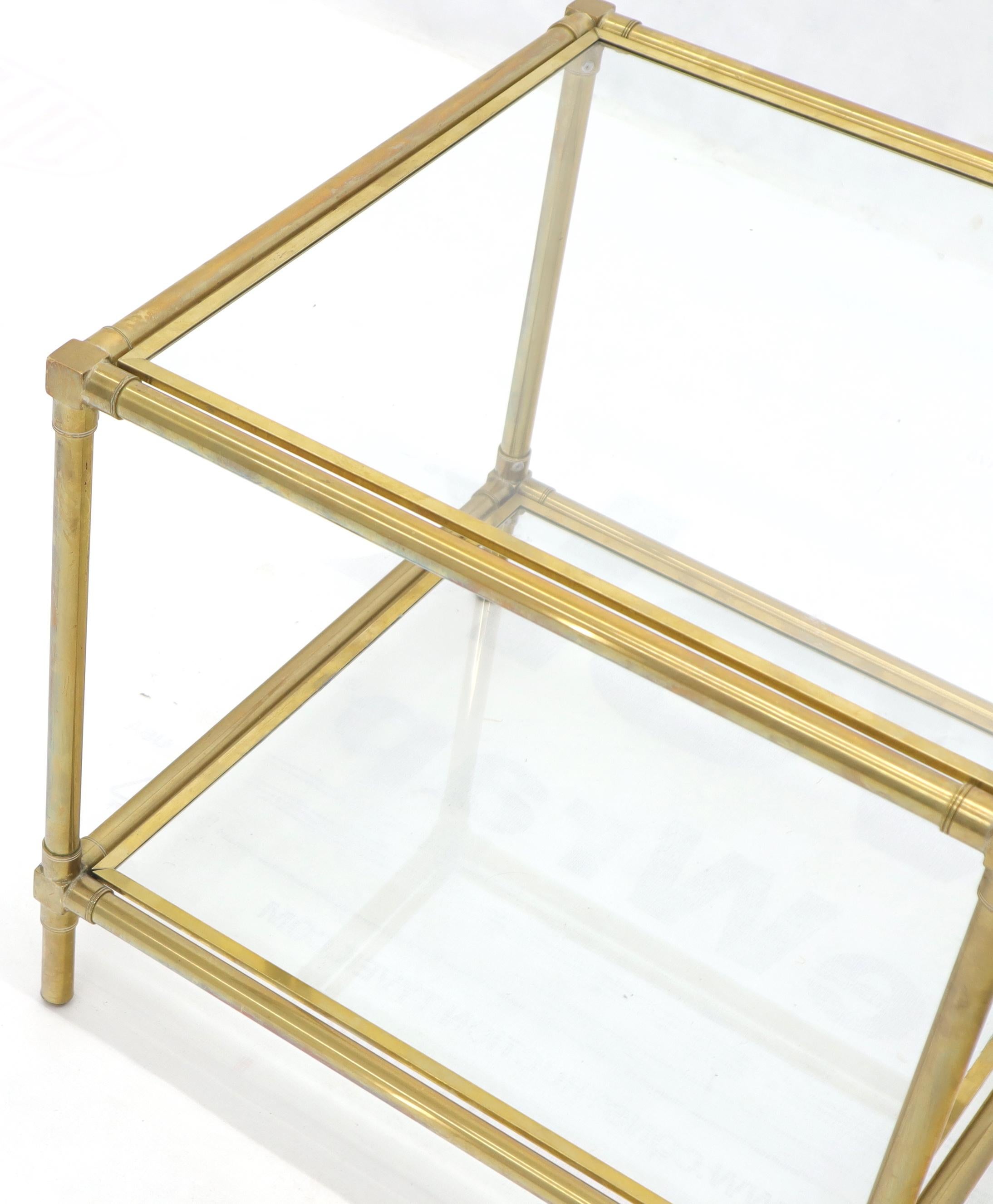 20th Century Heavy Machined Brass Glass Top Cube Shape Side Coffee Table For Sale