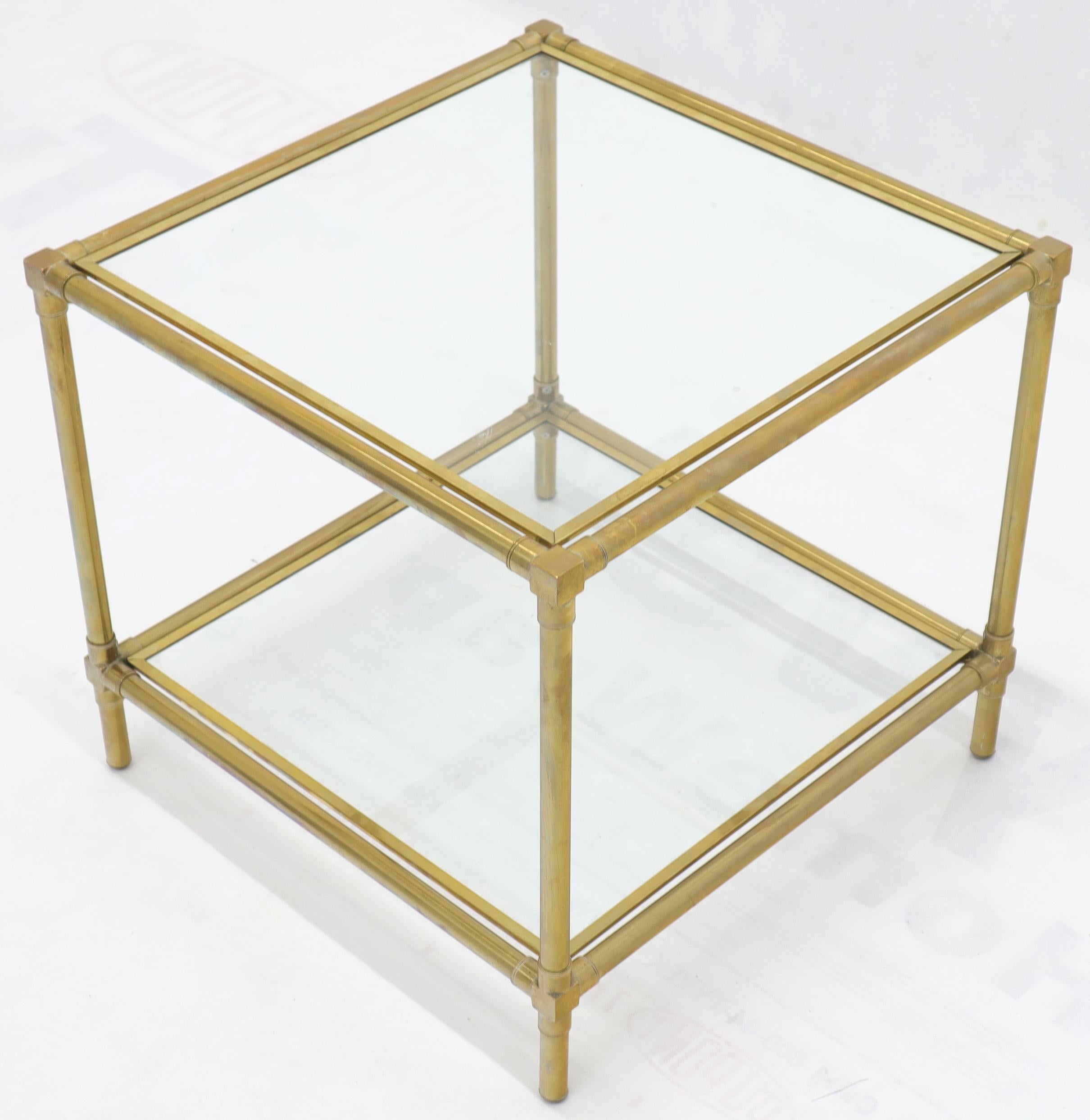 Heavy Machined Brass Glass Top Cube Shape Side Coffee Table For Sale 1
