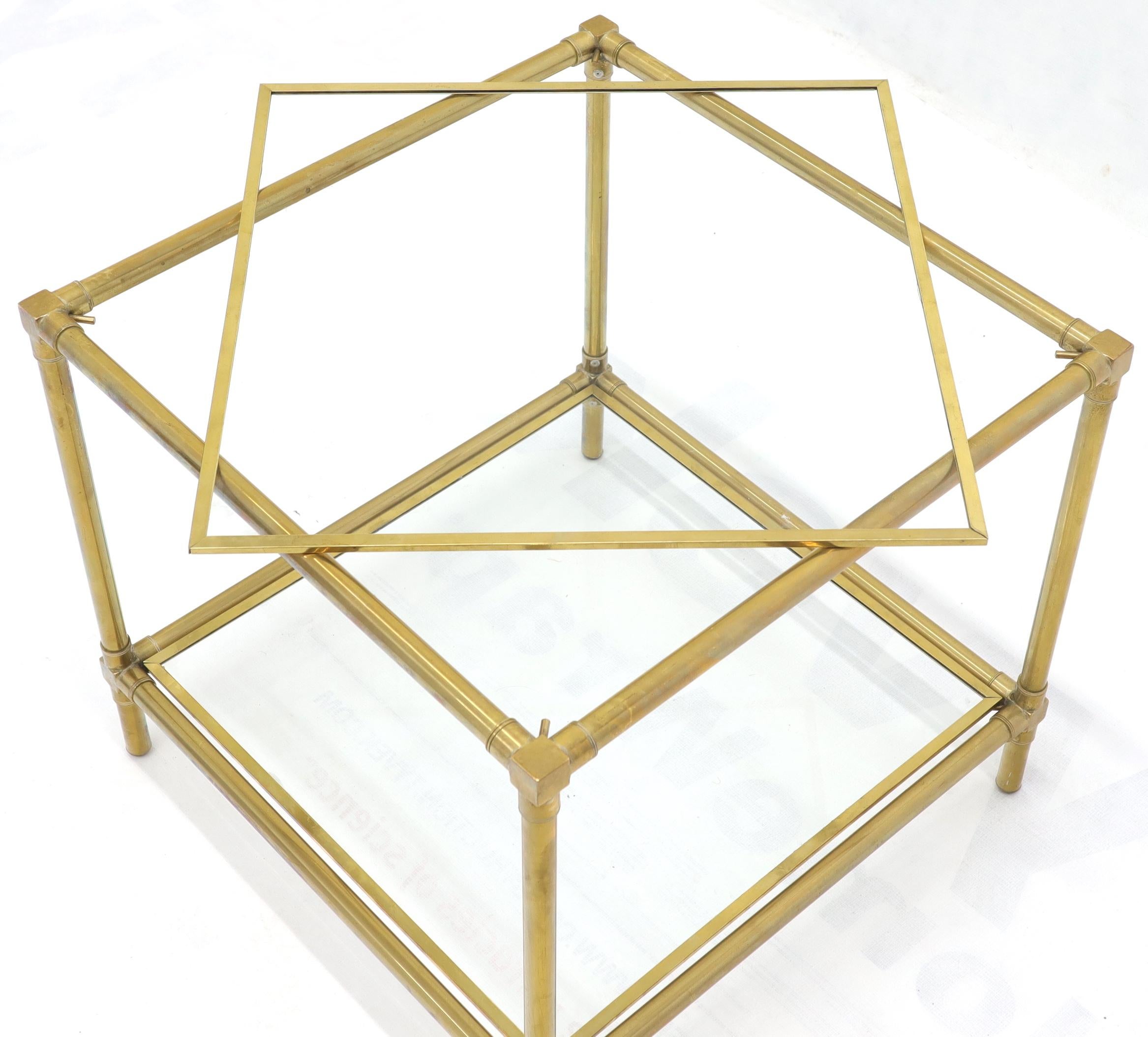 Heavy Machined Brass Glass Top Cube Shape Side Coffee Table For Sale 2