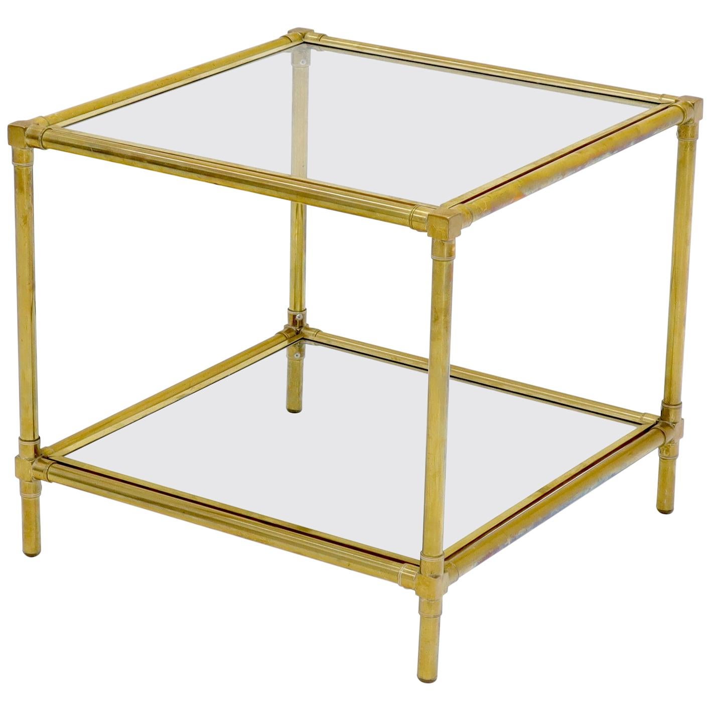 Heavy Machined Brass Glass Top Cube Shape Side Coffee Table For Sale