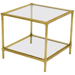 Heavy Machined Brass Glass Top Cube Shape Side Coffee Table