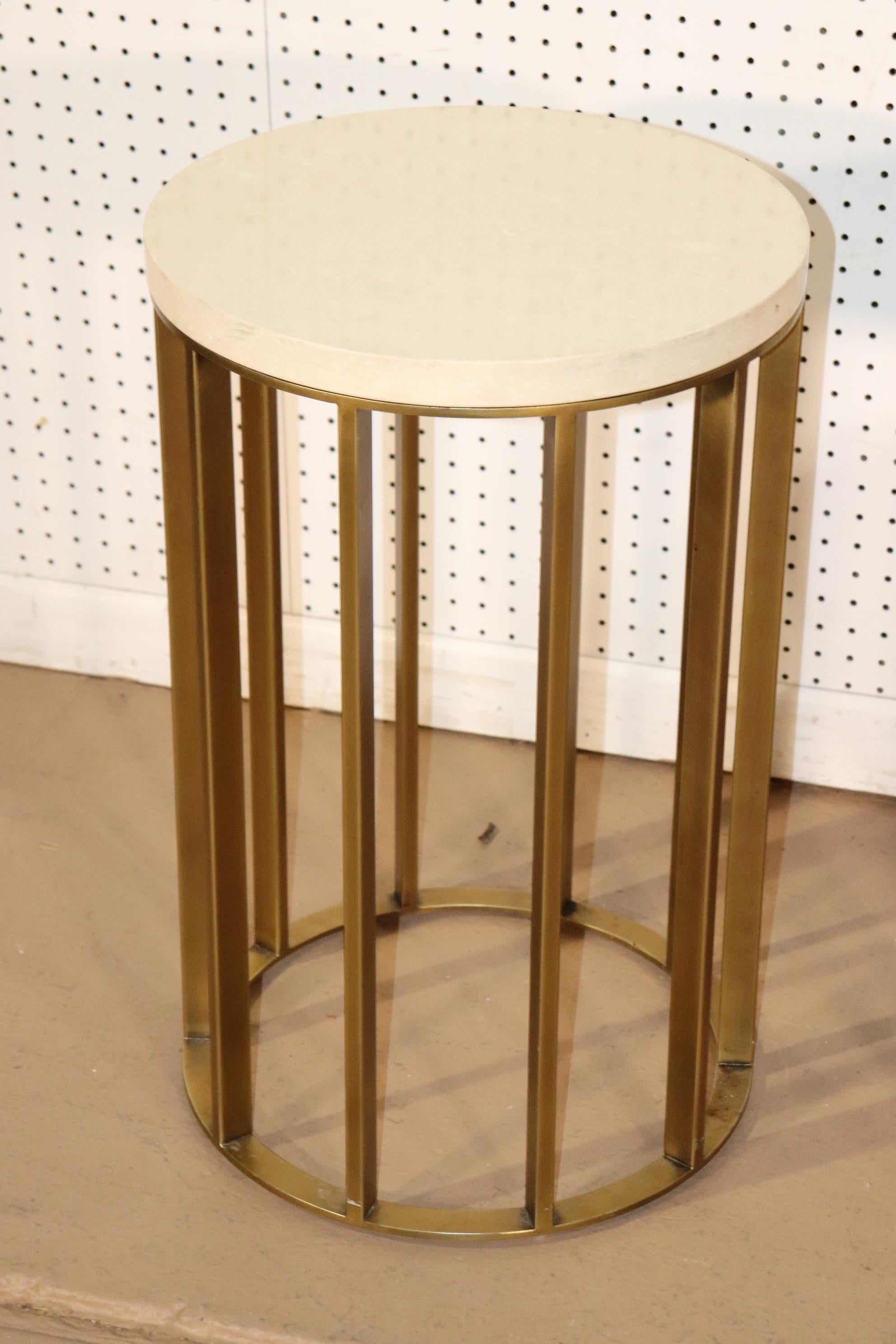 Italian Heavy Marble Top Modern Brass Round End Tables