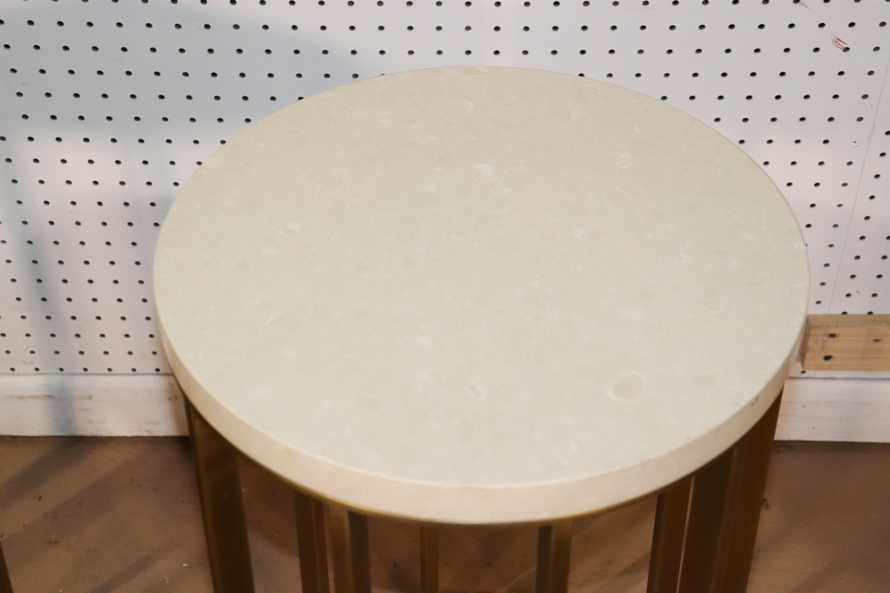 Contemporary Heavy Marble Top Modern Brass Round End Tables