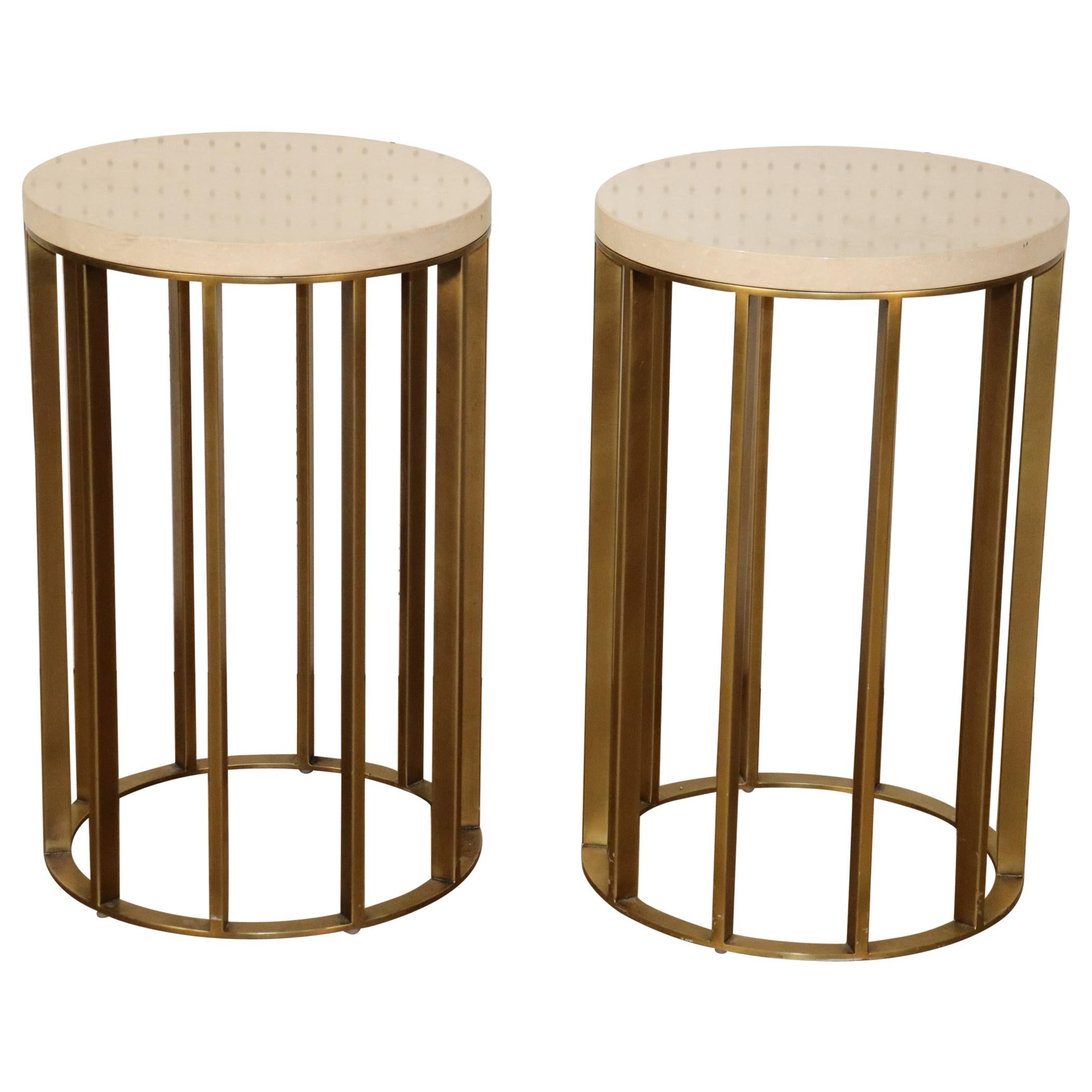 Heavy Marble Top Modern Brass Round End Tables
