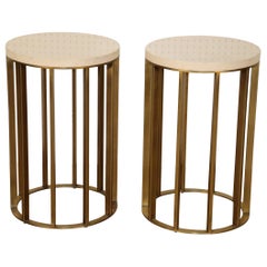 Heavy Marble Top Modern Brass Round End Tables