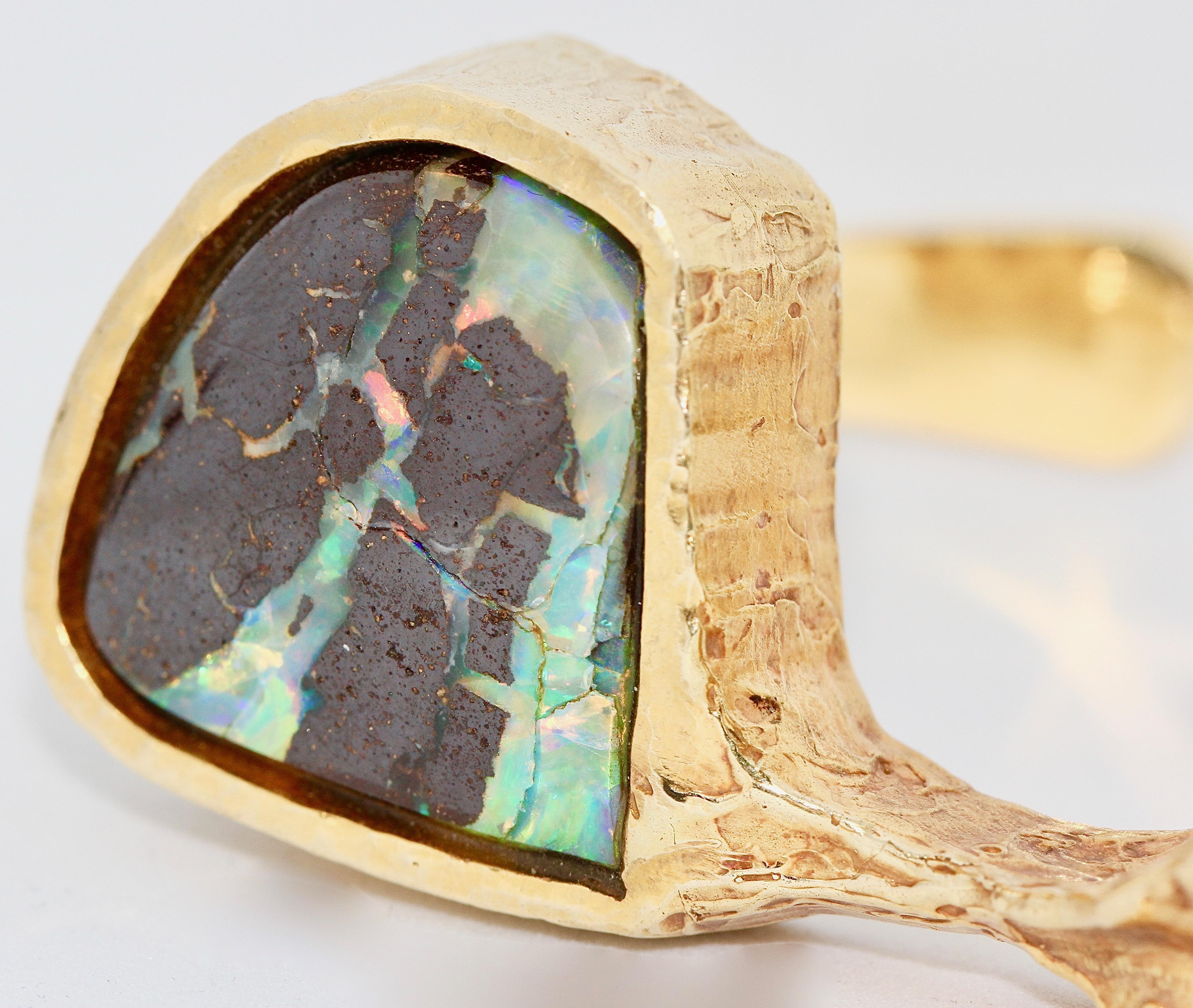 Armreif, massiver Armreif, 14 Karat Gold, mit natürlichem Opal und Diamanten im Angebot 6