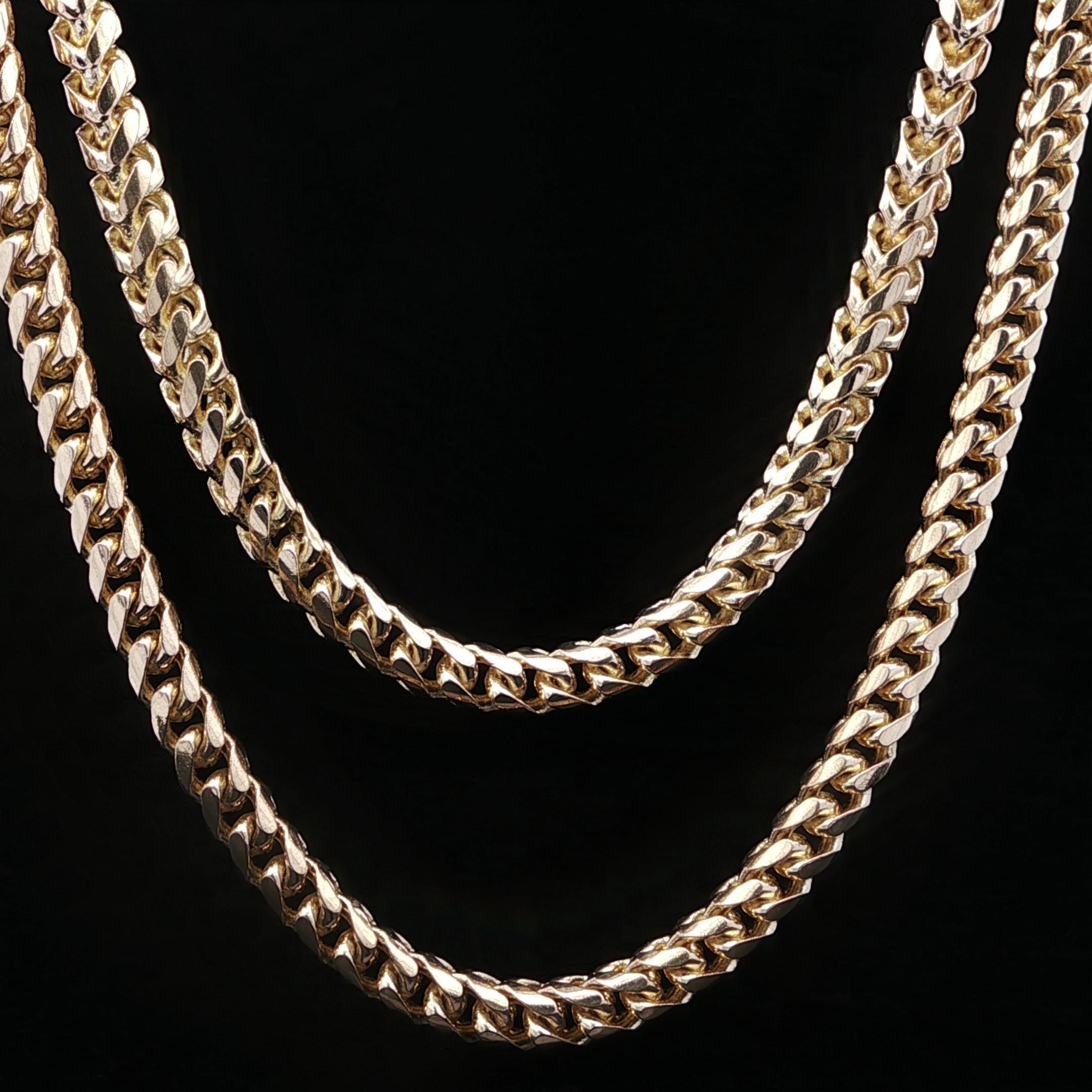 MATERIAL : Or jaune massif 14K
Poids : 76.6 grammes
Type de chaîne : Chaîne à maillons franco
Longueur de la chaîne : 24 pouces
Largeur/épaisseur : 4,7 mm (0,18