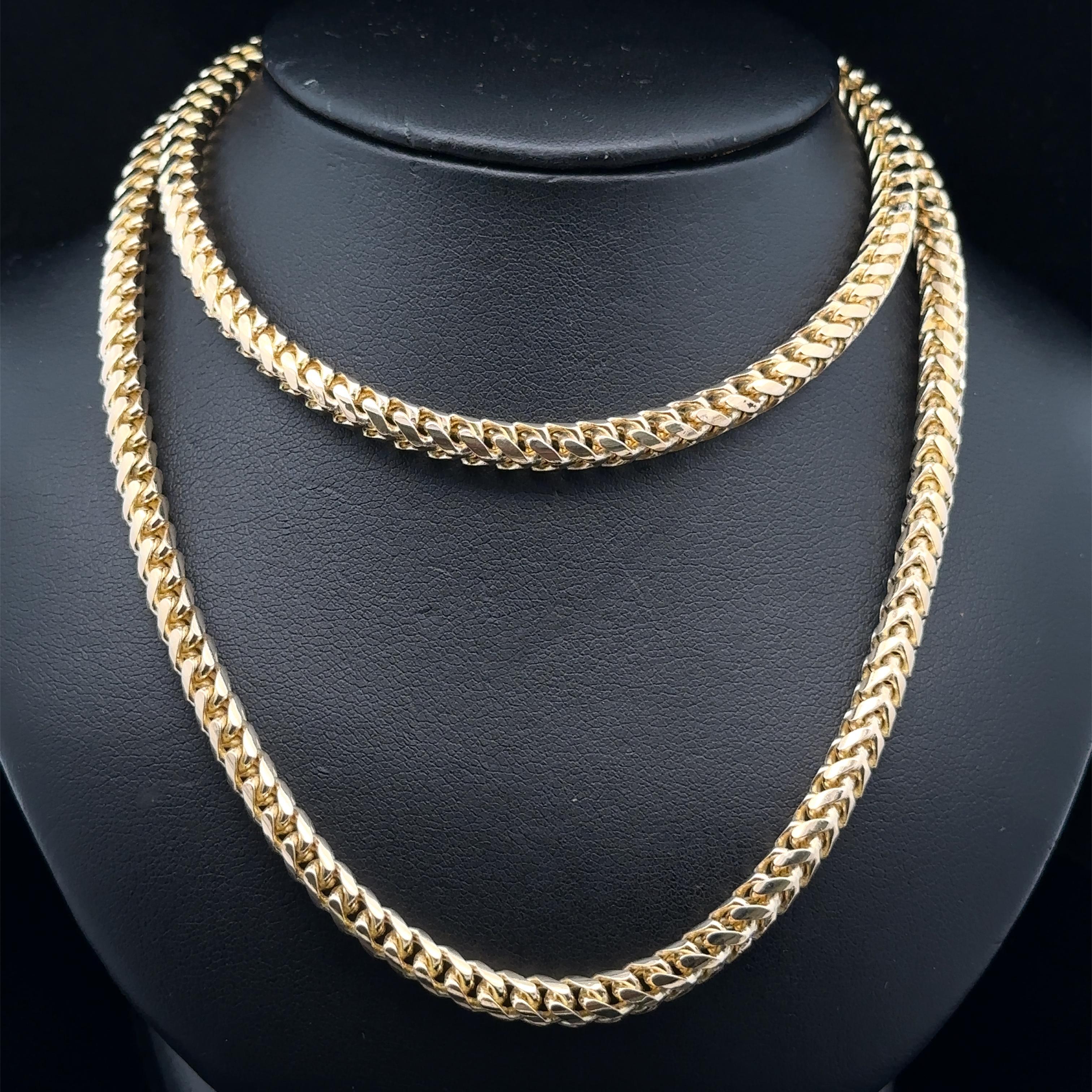 Collier homme lourd en or jaune 14k avec chaîne Franco Link de 24