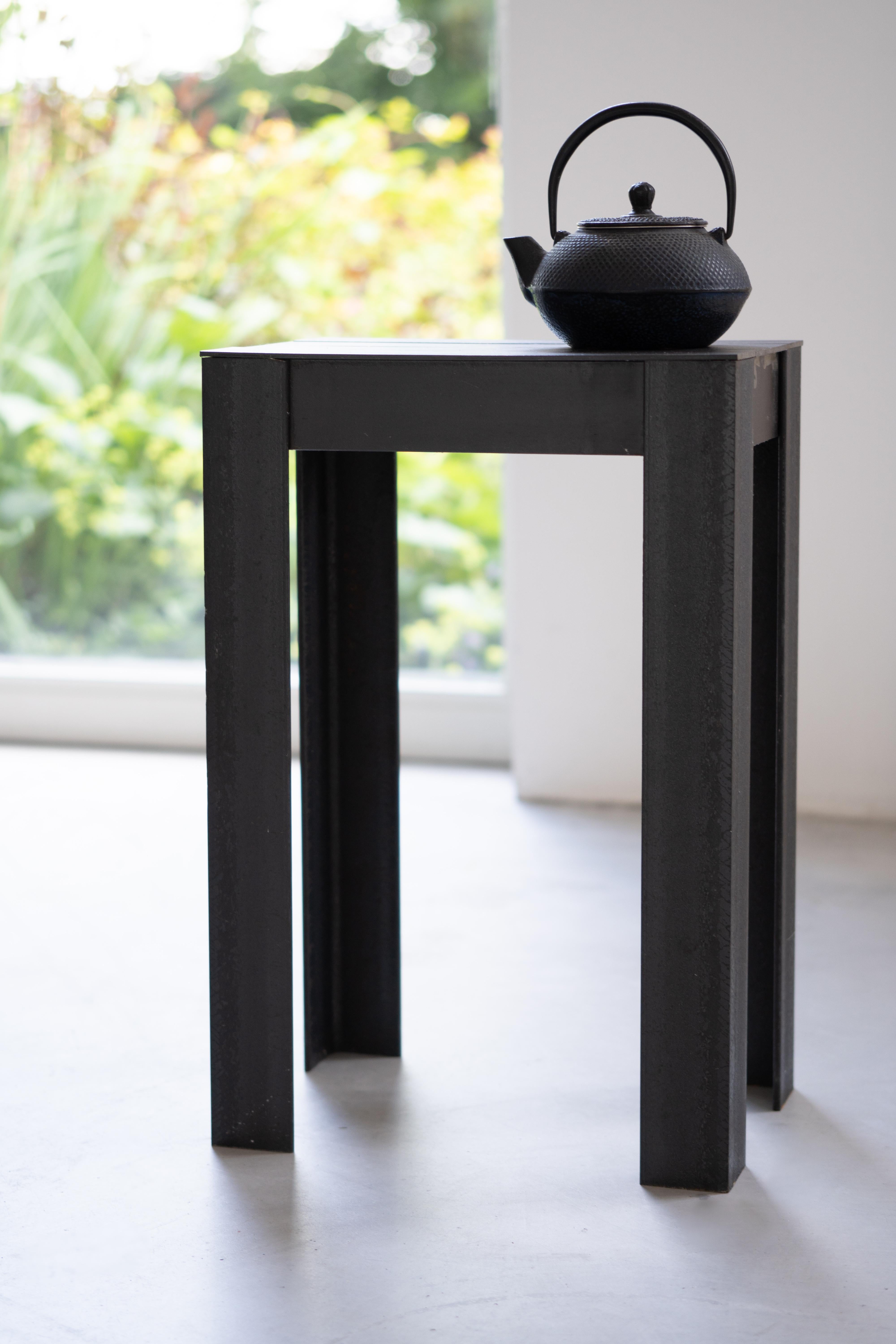 This heavy metal furniture series was launched during the Dutch Design Week in October 2011. As a unique feature these furniture items can be customized to the needs of the client in dimensions and shapes.
Stools, tables, lamps, and shelves are