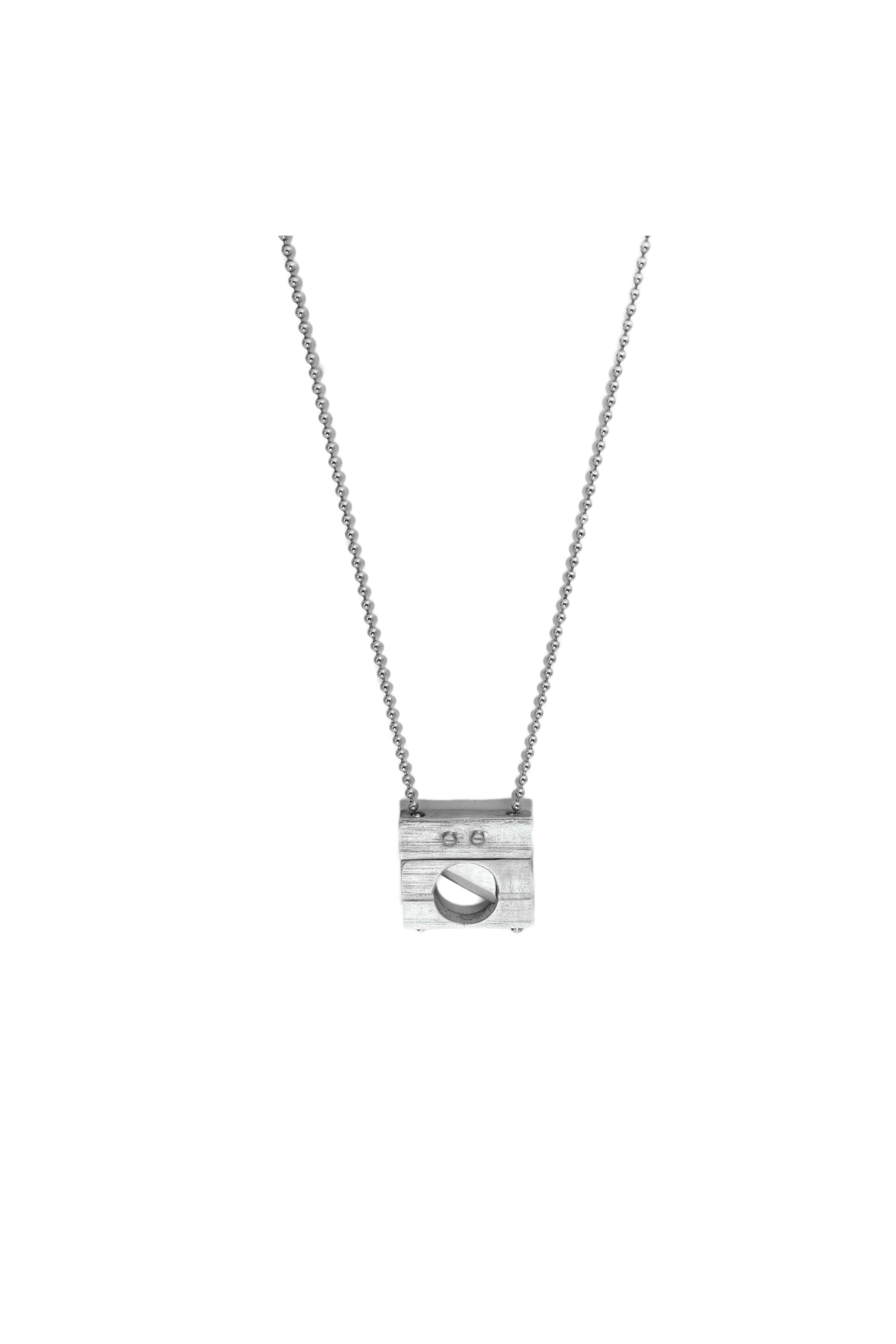 Sterling silver kinetic Guillotine Necklace

Designed and created by Shanel Odum in New York-

