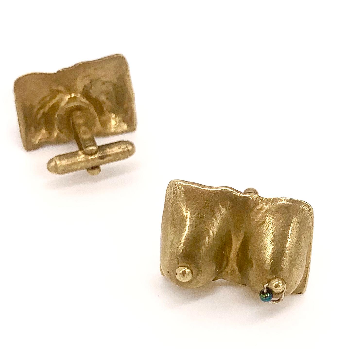 Women's or Men's Heavy Metals NYC Tittily Winks Cufflinks in 18K Gold-Plated Brass For Sale