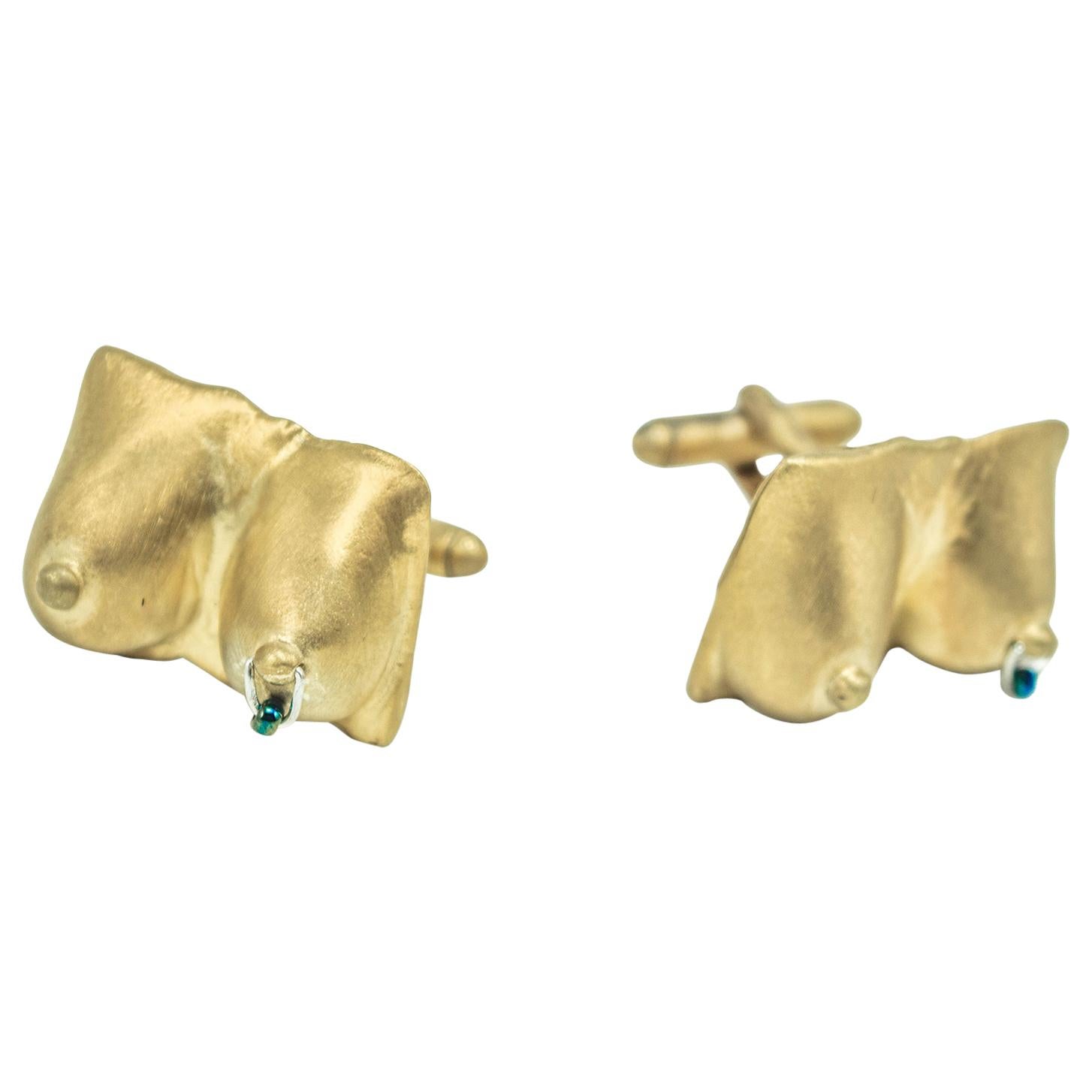 Heavy Metals NYC Tittily Winks Cufflinks in 18K Gold-Plated Brass For Sale