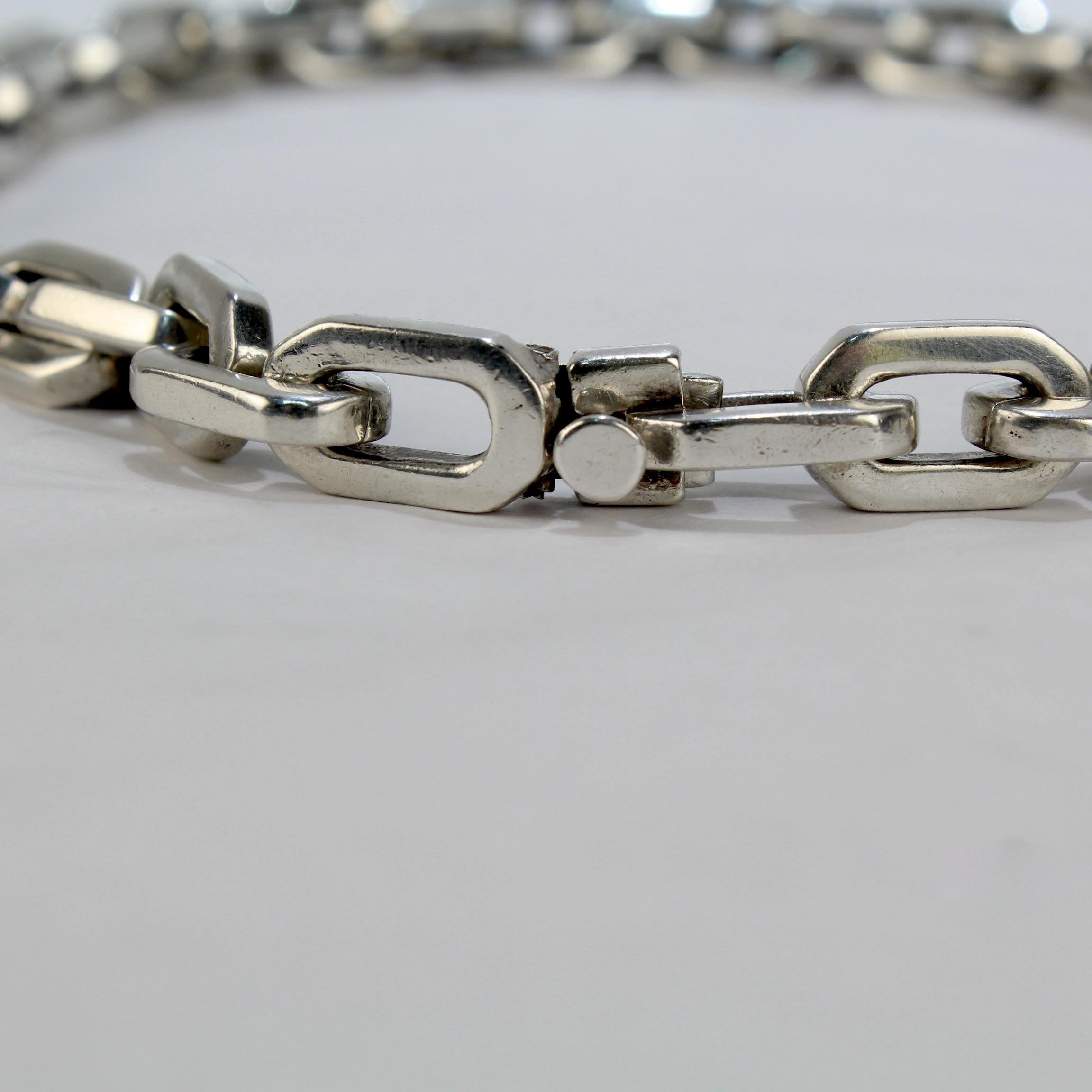 Heavy Mexican Sterling Silver Hexagonal Cable Dog Chain Link Choker Necklace For Sale 1