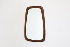Heavy Mid-Century Ateljé Glas & Trä Style Carved Teak Organic Shape Mirror
