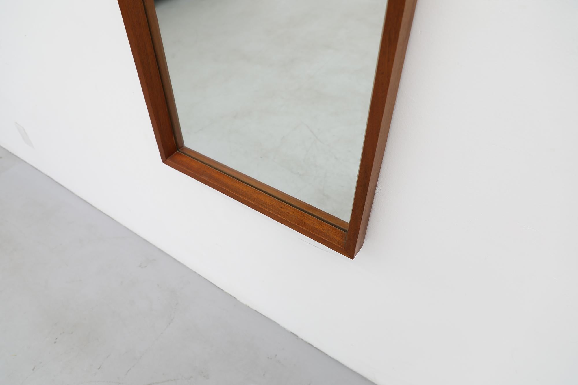 Heavy Tall Mid-Century Danish Wall Mount Mirror with Teak Frame For Sale 1