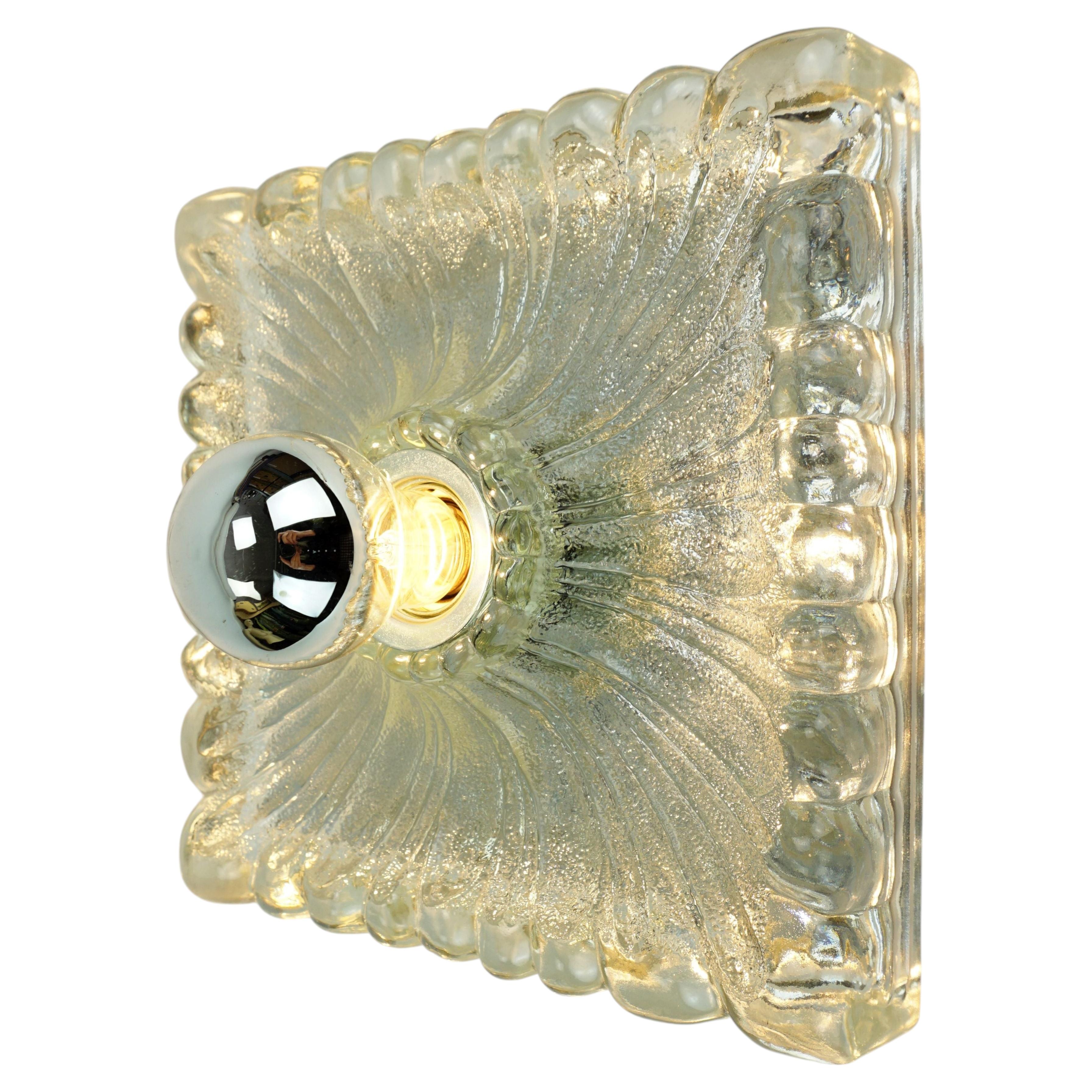 heavy mid century ice glass WALL LAMP 1960s 70s sconce hustadt-leuchten