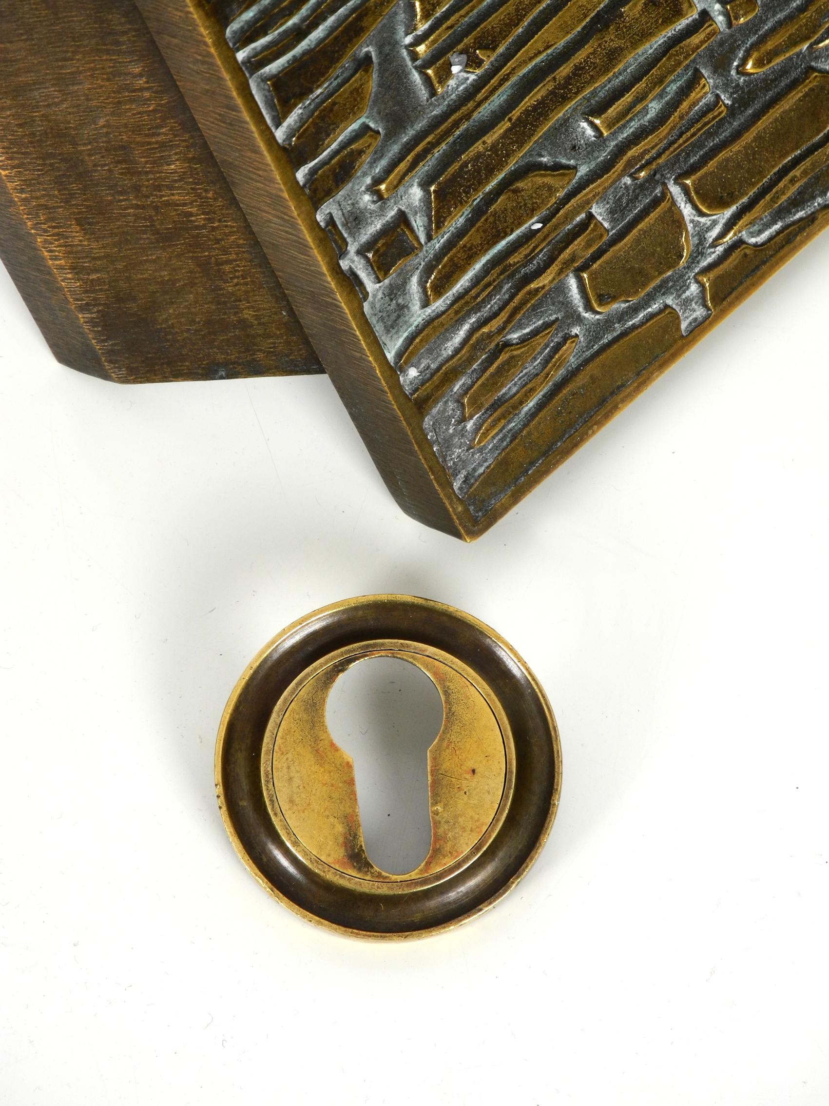 Heavy Mid-Century Modern Brutalist Design Brass Door Handle Witch Keyhole Cover 4