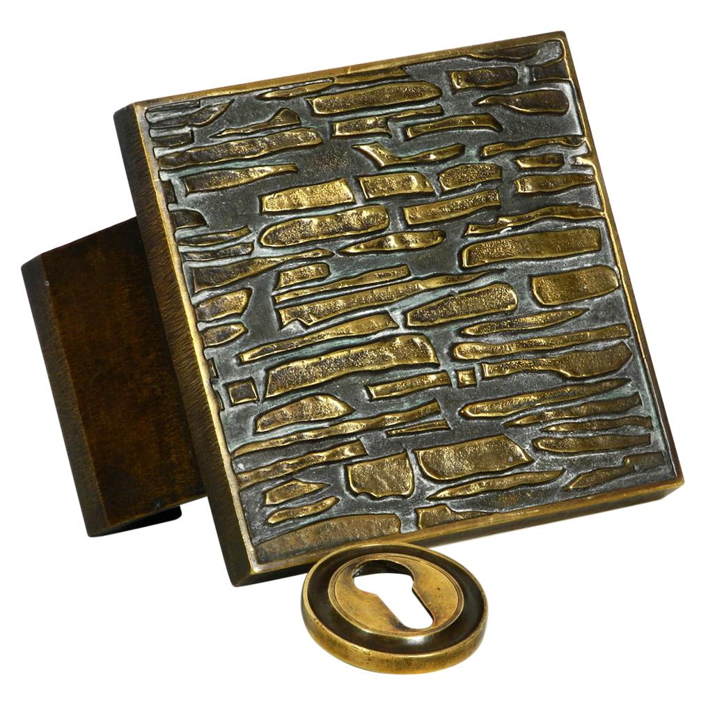 Heavy Mid-Century Modern Brutalist Design Brass Door Handle Witch Keyhole Cover