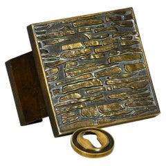 Vintage Heavy Mid-Century Modern Brutalist Design Brass Door Handle Witch Keyhole Cover