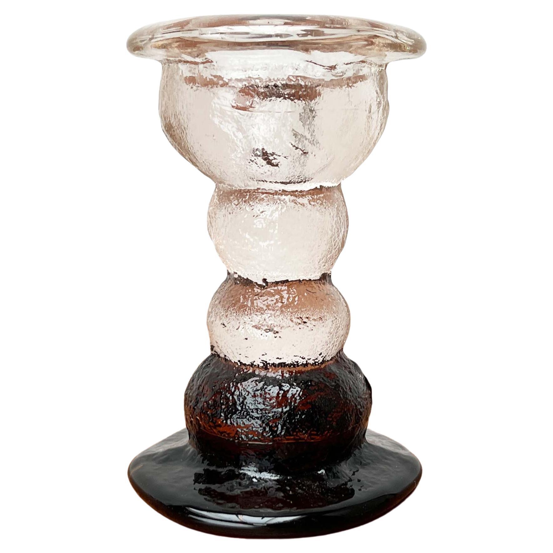 Heavy Mid-Century Modern Glass Candle Holder by Pertti Santalahti for Humppila