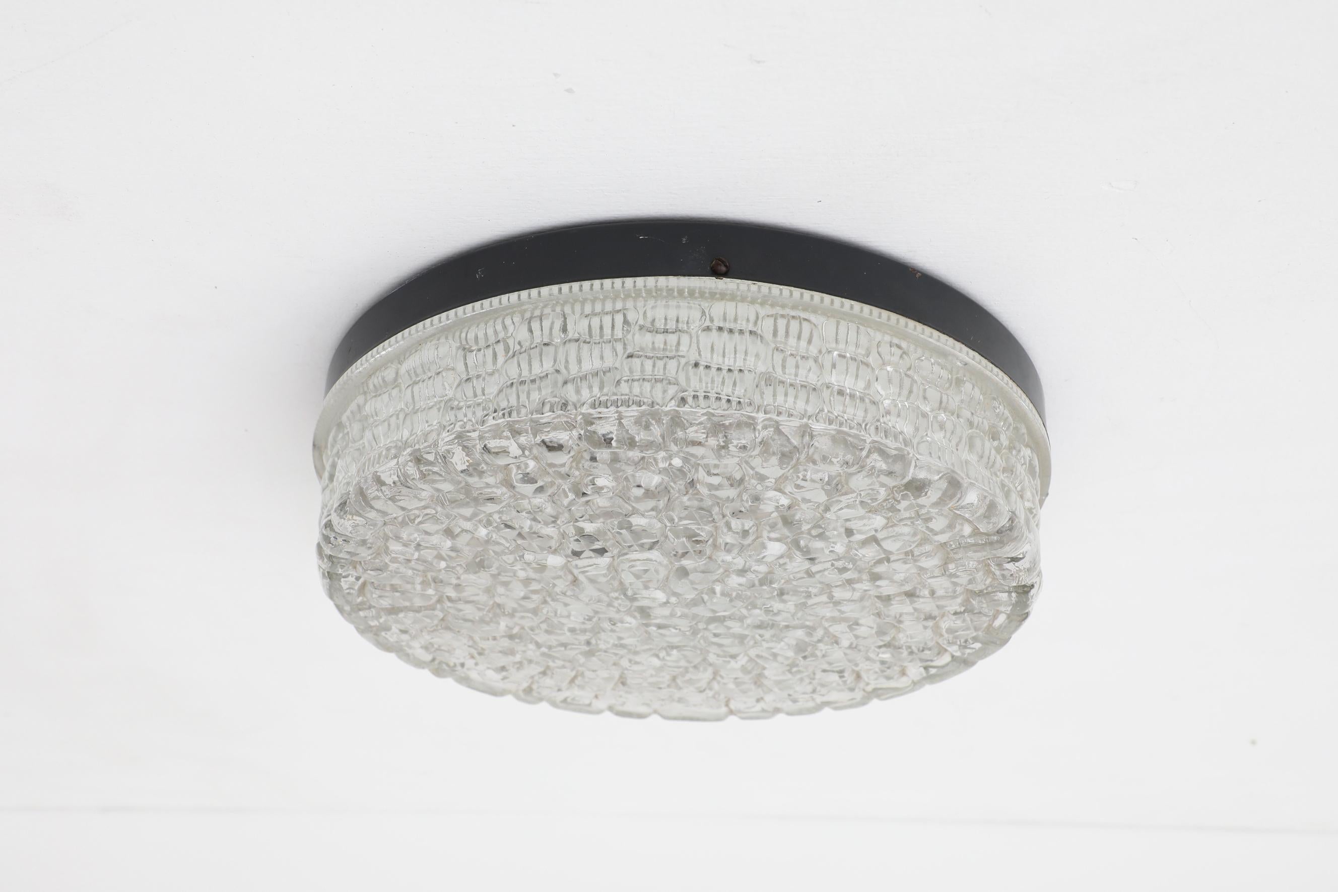 Mid-Century Modern Heavy Mid-Century Mazzega Style Pressed Glass Flush Mounted Ceiling Light For Sale