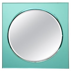 Heavy Midcentury Squared Turquois Colored Mirror, 1960s
