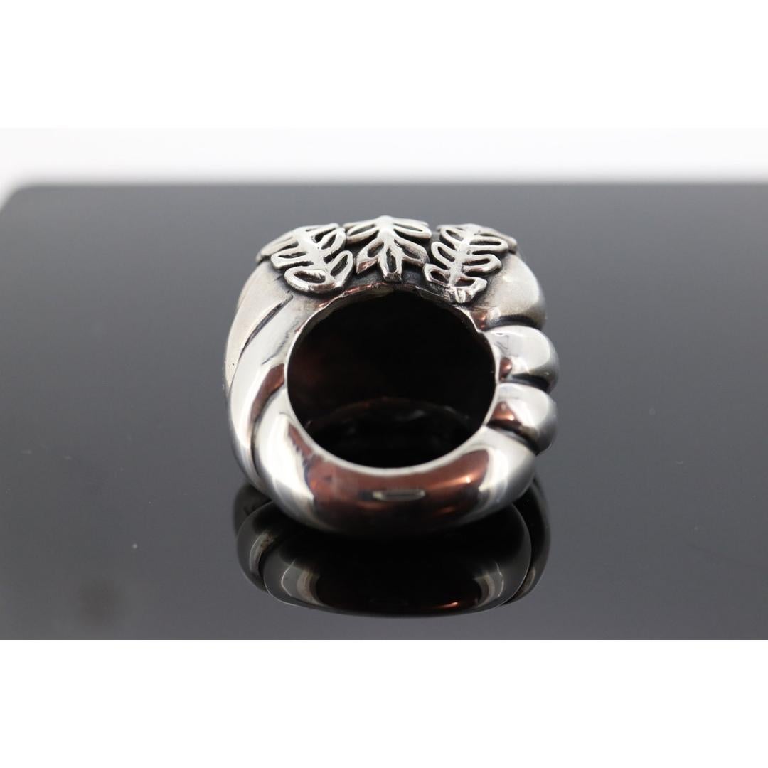 Anillos de sello pesados MODERNISTAS de plata de ley 925. FERN abandona la Cúpula Alta. en Bueno estado para la venta en Port Charlotte, FL