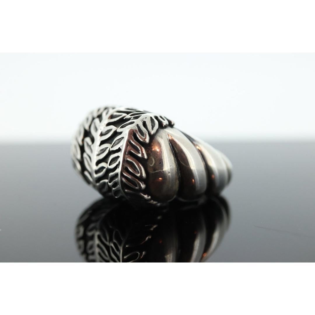 Anillos de sello pesados MODERNISTAS de plata de ley 925. FERN abandona la Cúpula Alta. en venta 3