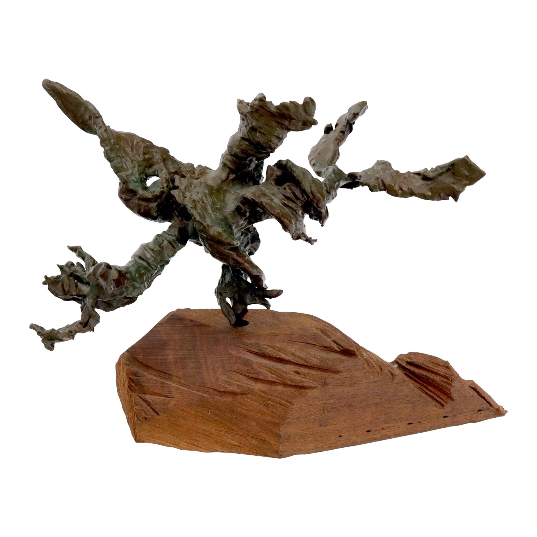 Sculpture abstraite mi-siècle moderne du milieu du siècle sur pied en forme de morceaux de bronze fondu épais