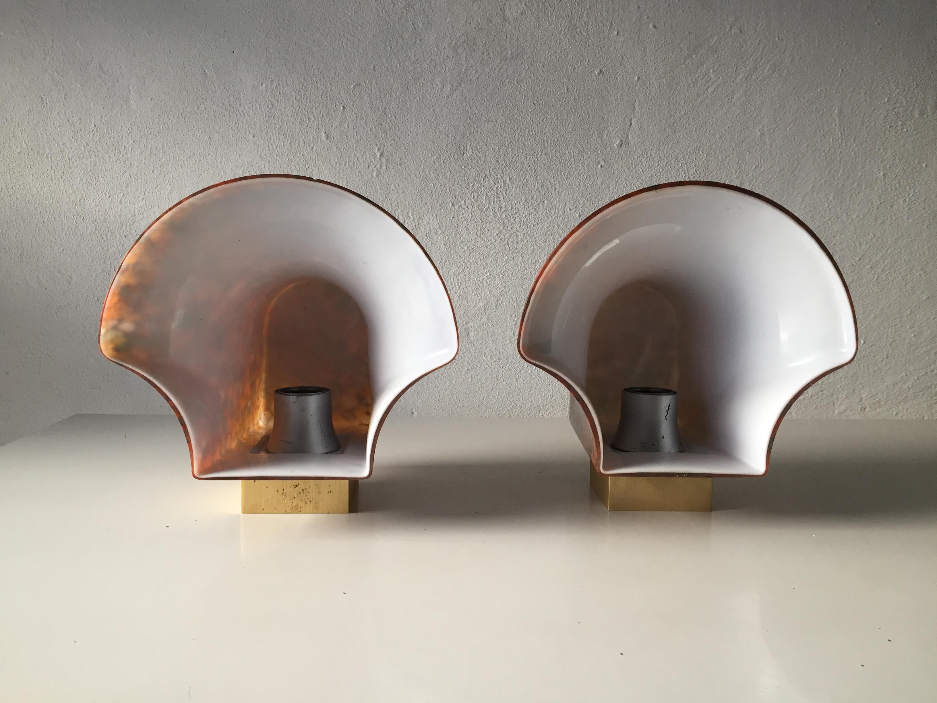 Metal Heavy Colored Art Glass Pair of Wall Lamps by Peill & Putzler, 1970s, Germany