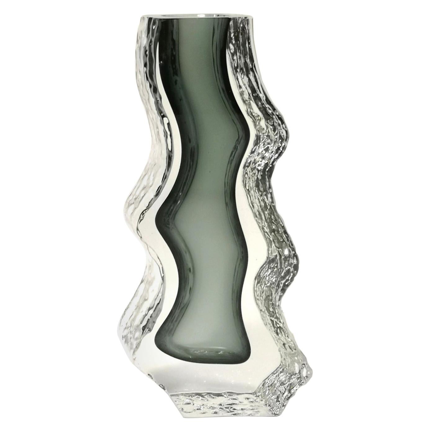 Heavy Murano Bicolor Glass Vase, Hand Made, 1970's