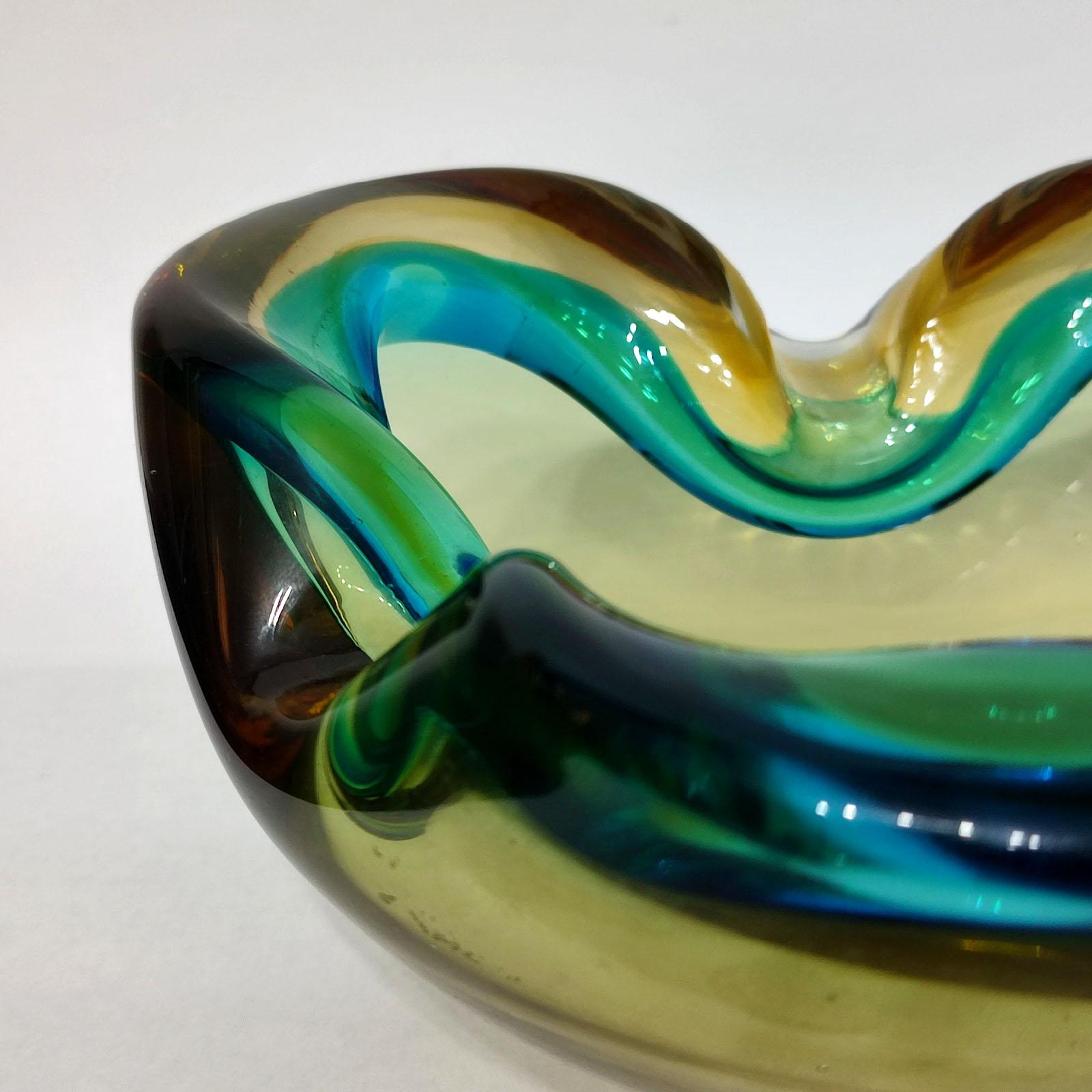 Cendrier en verre de Murano « Amber-Teal » en forme de coupe, Murano, Seguso, Italie, 1970 7