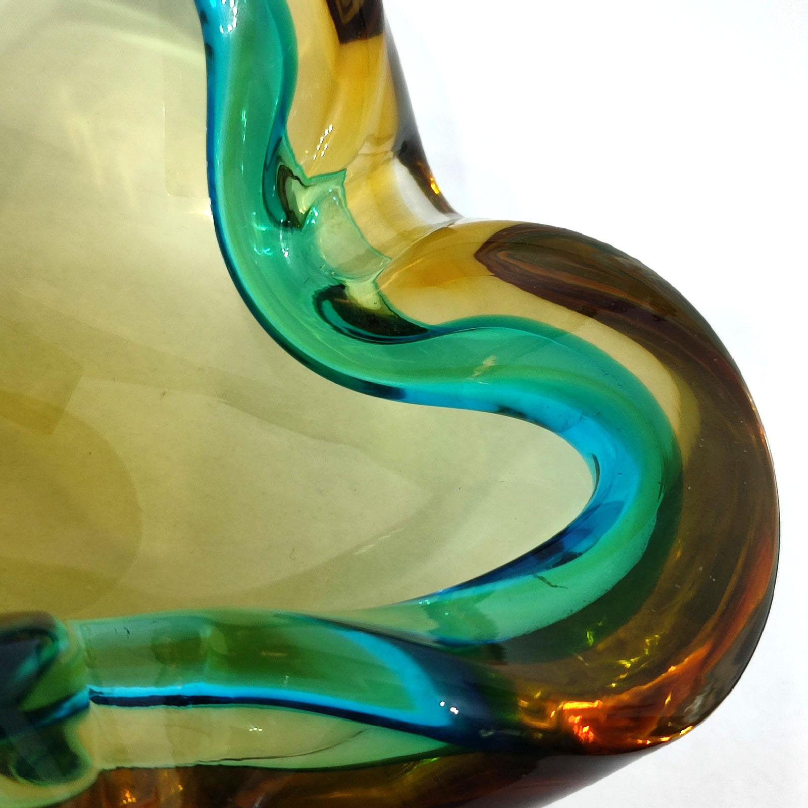 Cendrier en verre de Murano « Amber-Teal » en forme de coupe, Murano, Seguso, Italie, 1970 8