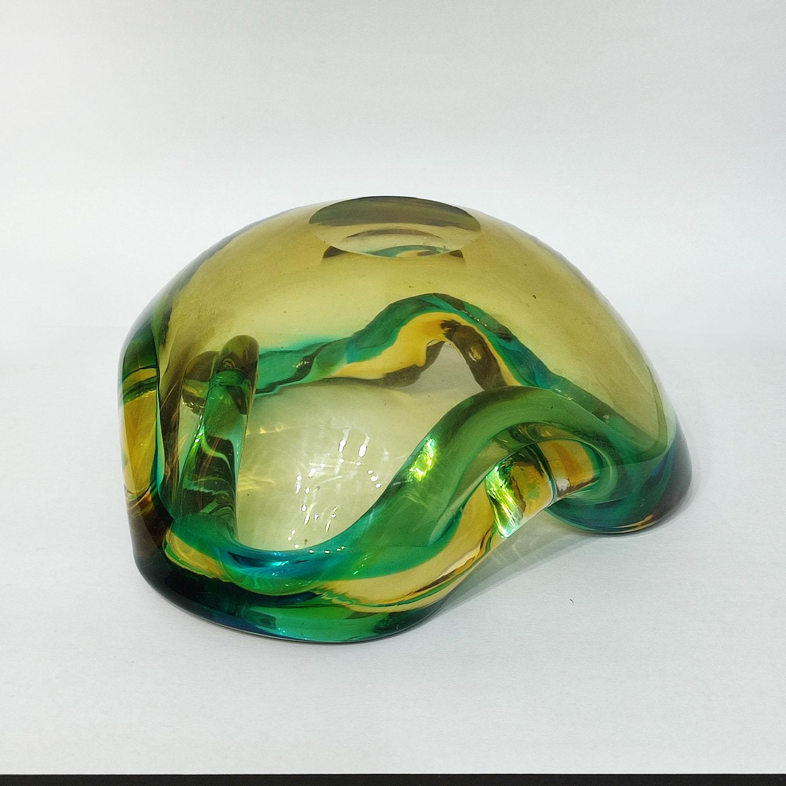 Cendrier en verre de Murano « Amber-Teal » en forme de coupe, Murano, Seguso, Italie, 1970 5