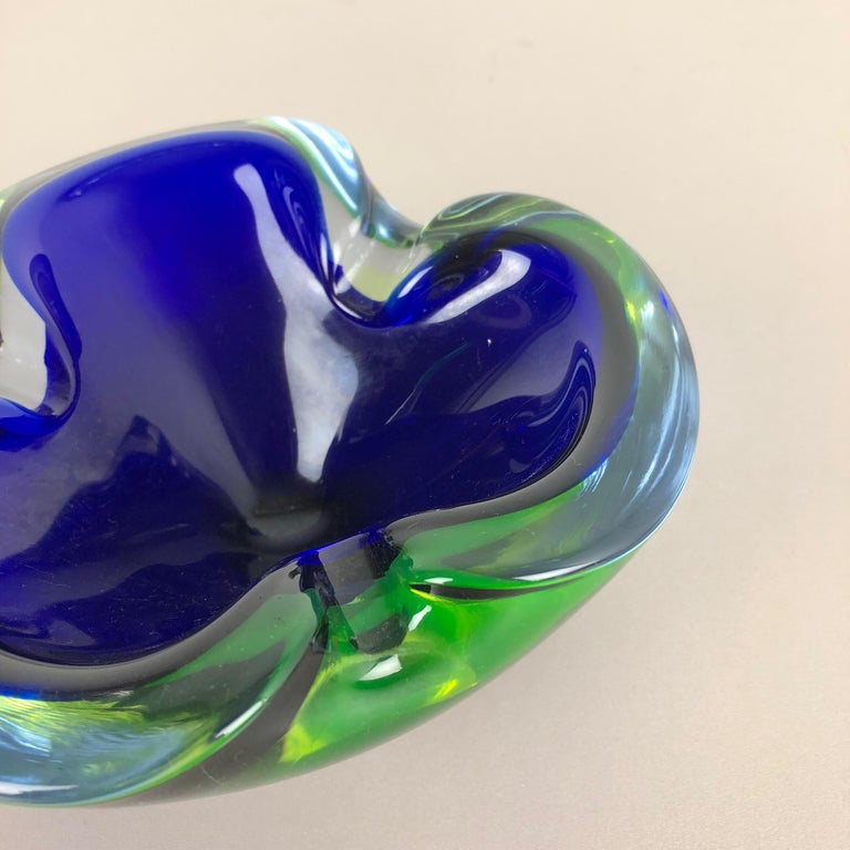 Heavy Murano Glass "BlueGreen" Bowl Element Shell Ashtray Murano