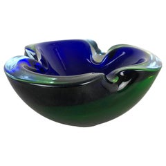 Heavy Murano Glass "Blue-Green" Bowl Element Shell Ashtray Murano, Italy, 1970s