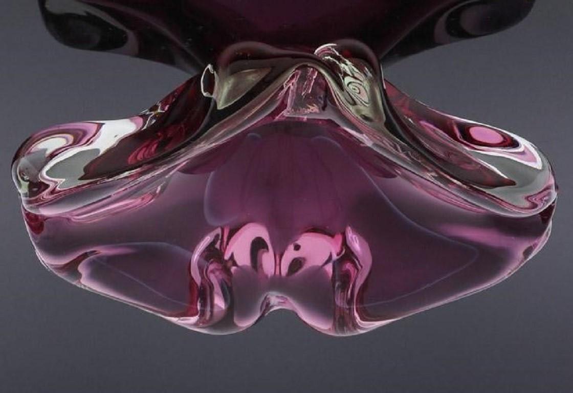 Italian Heavy Murano Glass Clear to Vibrant Cranberry Bowl by Barovier & Toso, 1950s