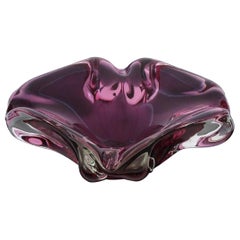 Heavy Murano Glass Clear to Vibrant Cranberry Bowl by Barovier & Toso, 1950s