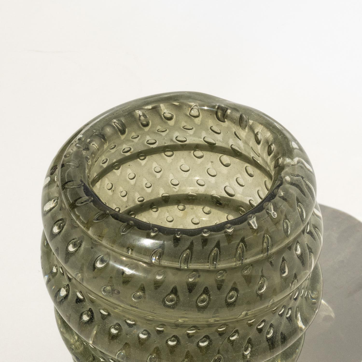 Schwere Murano-Vase von Barbini, grün/grau, Sammlerstück, dekoratives italienisches Sammlerstück (Italienisch) im Angebot