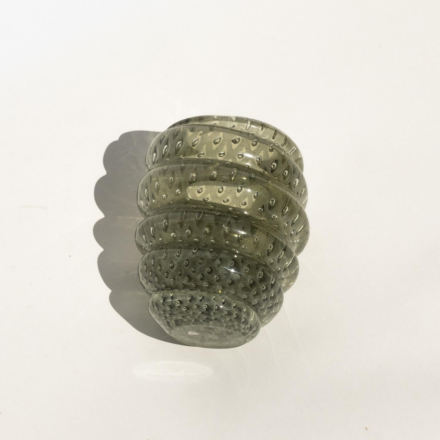 Mid-20th Century Heavy Murano vase by Barbini, green/grey, collectible decorative Italian piece For Sale