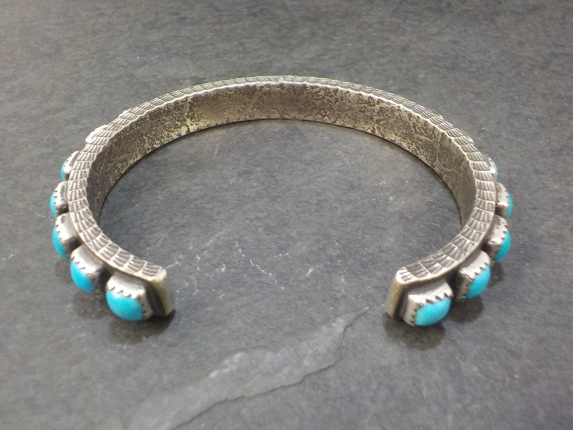 Native American Heavy Native Sterling Turquoise Tufa Cast Cuff Bracelet For Sale