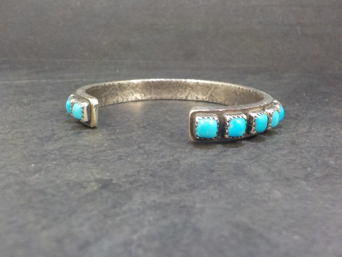 Cabochon Heavy Native Sterling Turquoise Tufa Cast Cuff Bracelet For Sale