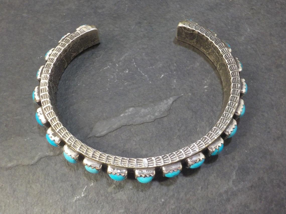 Heavy Native Sterling Turquoise Tufa Cast Cuff Bracelet In Excellent Condition For Sale In Webster, SD