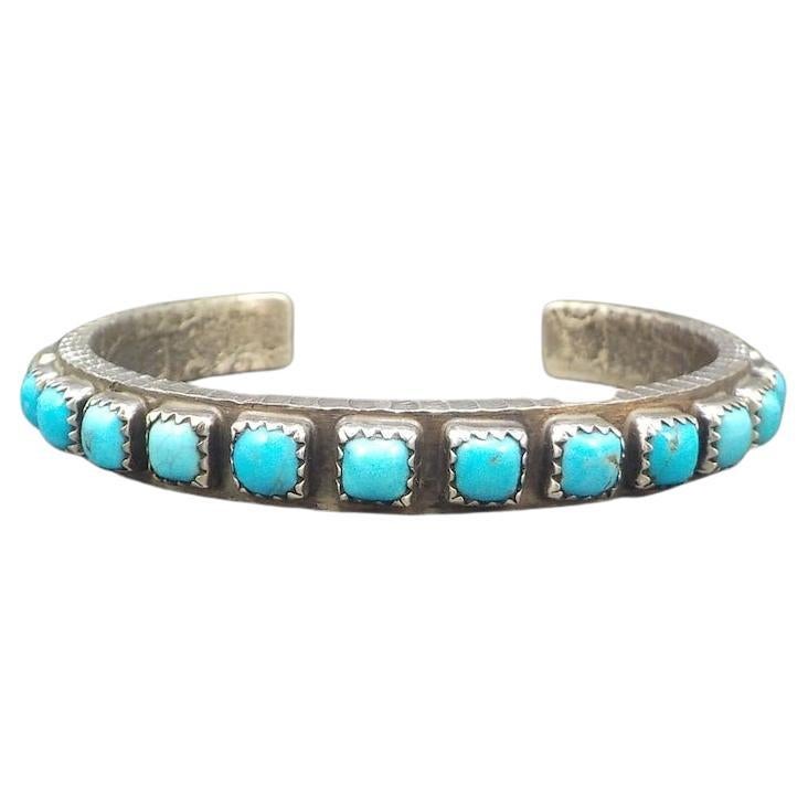 Heavy Native Sterling Turquoise Tufa Cast Cuff Bracelet For Sale