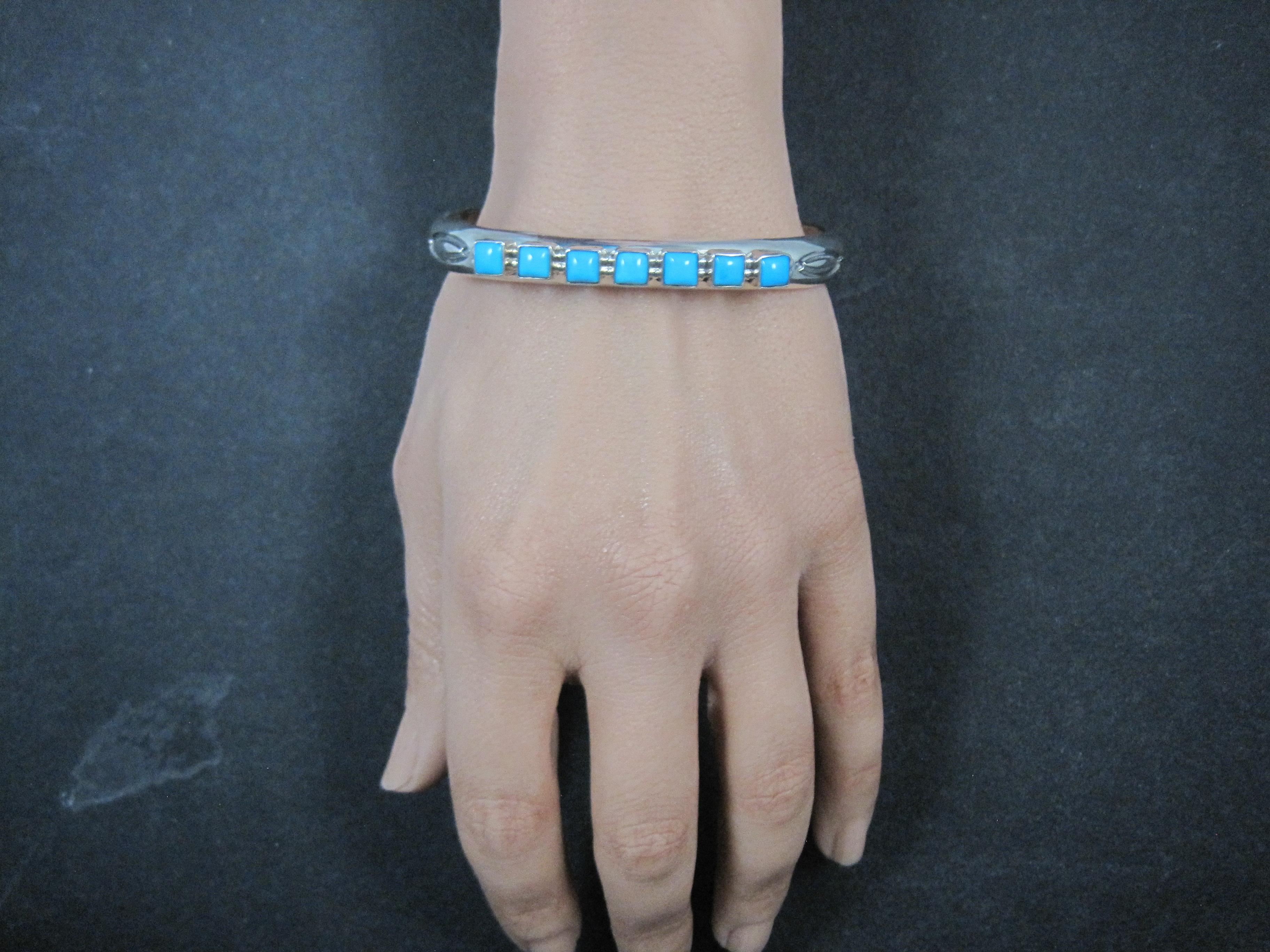 Heavy Navajo Kingman Turquoise Cuff Bracelet 6.5 Inches Signed For Sale 4