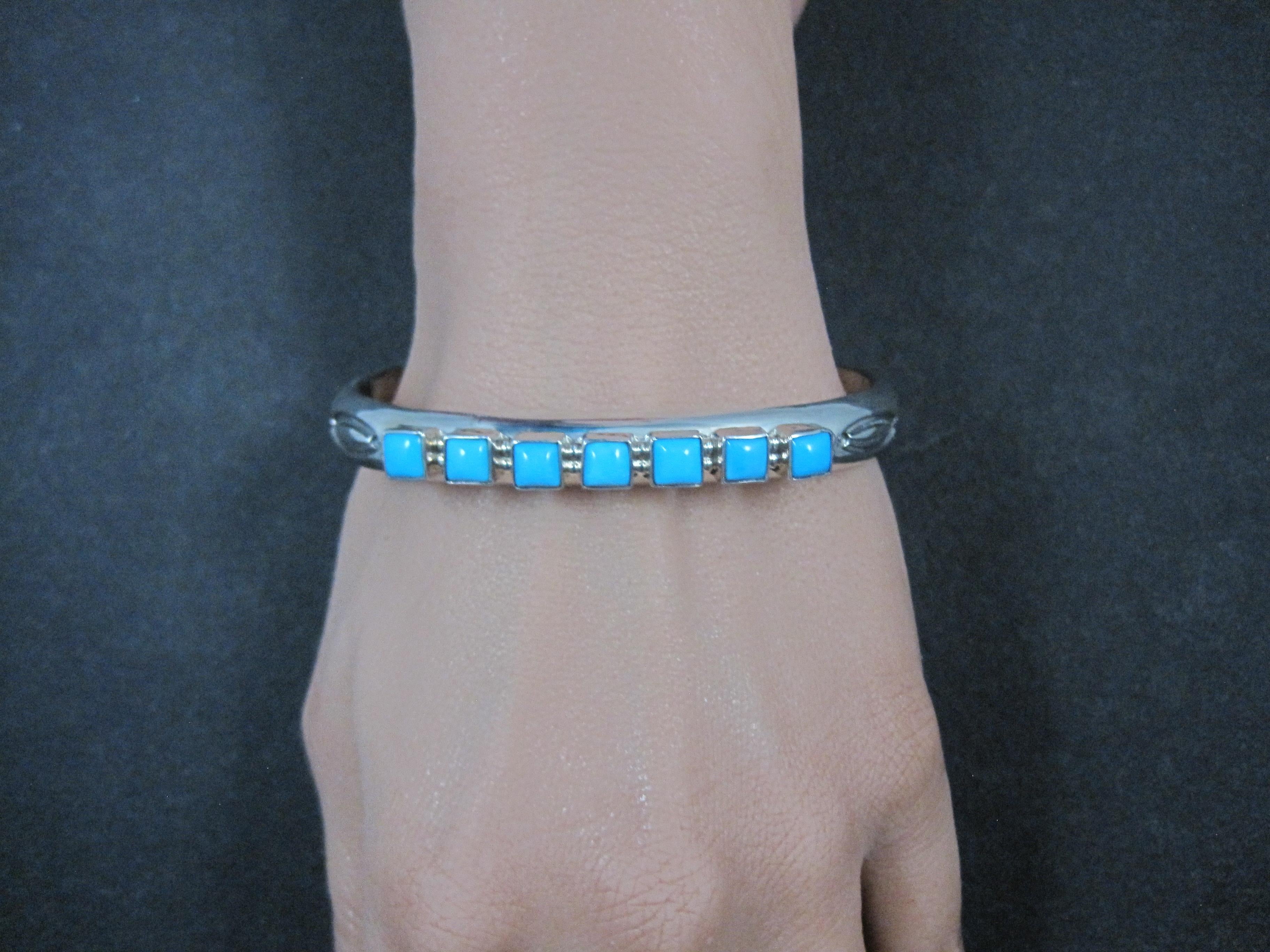 Heavy Navajo Kingman Turquoise Cuff Bracelet 6.5 Inches Signed For Sale 5