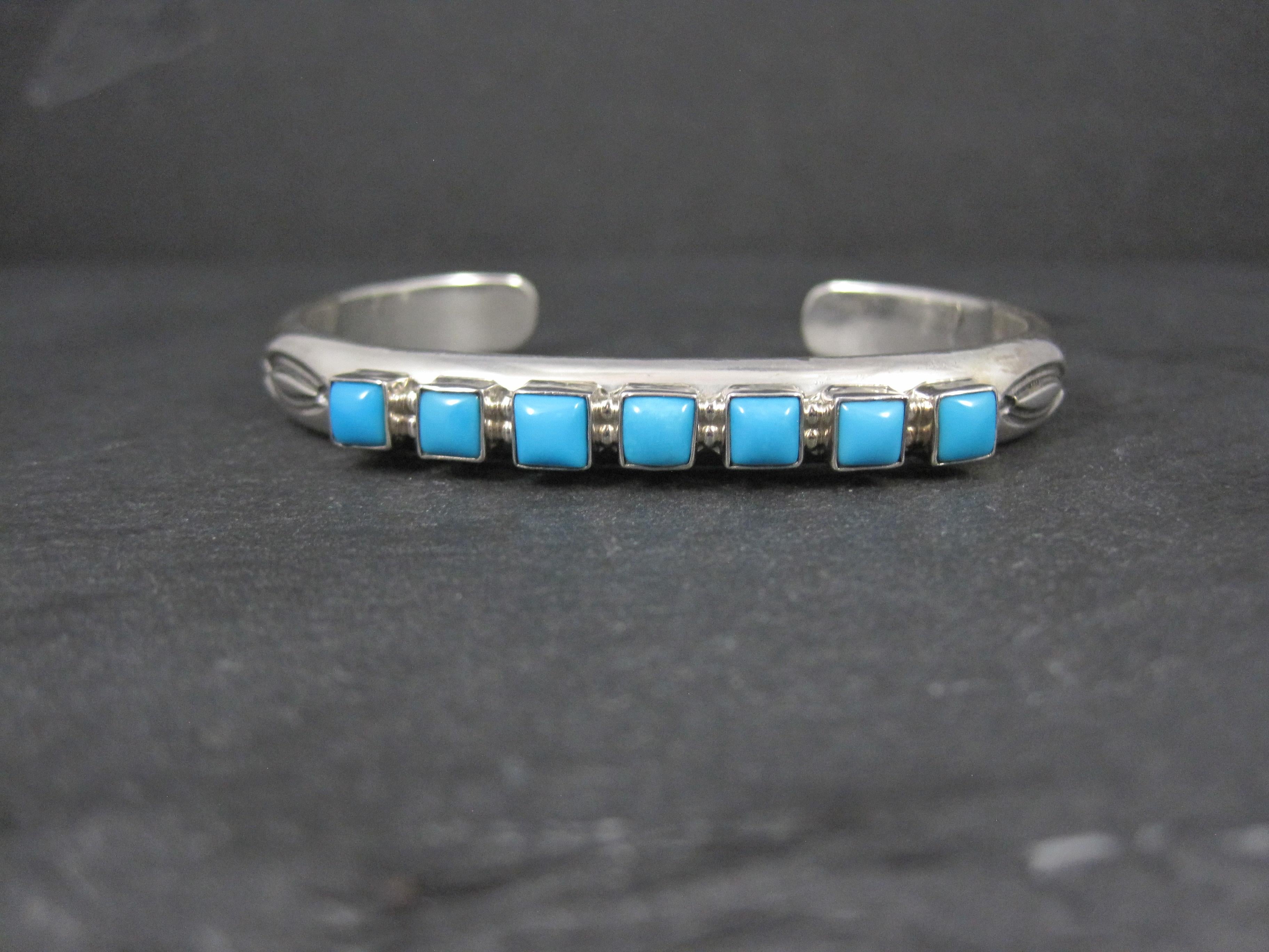 Native American Heavy Navajo Kingman Turquoise Cuff Bracelet 6.5 Inches Signed For Sale